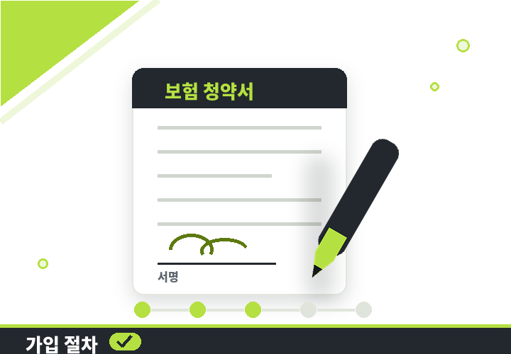 운전자보험 가입 절차 - 서명하는 펜과 단계